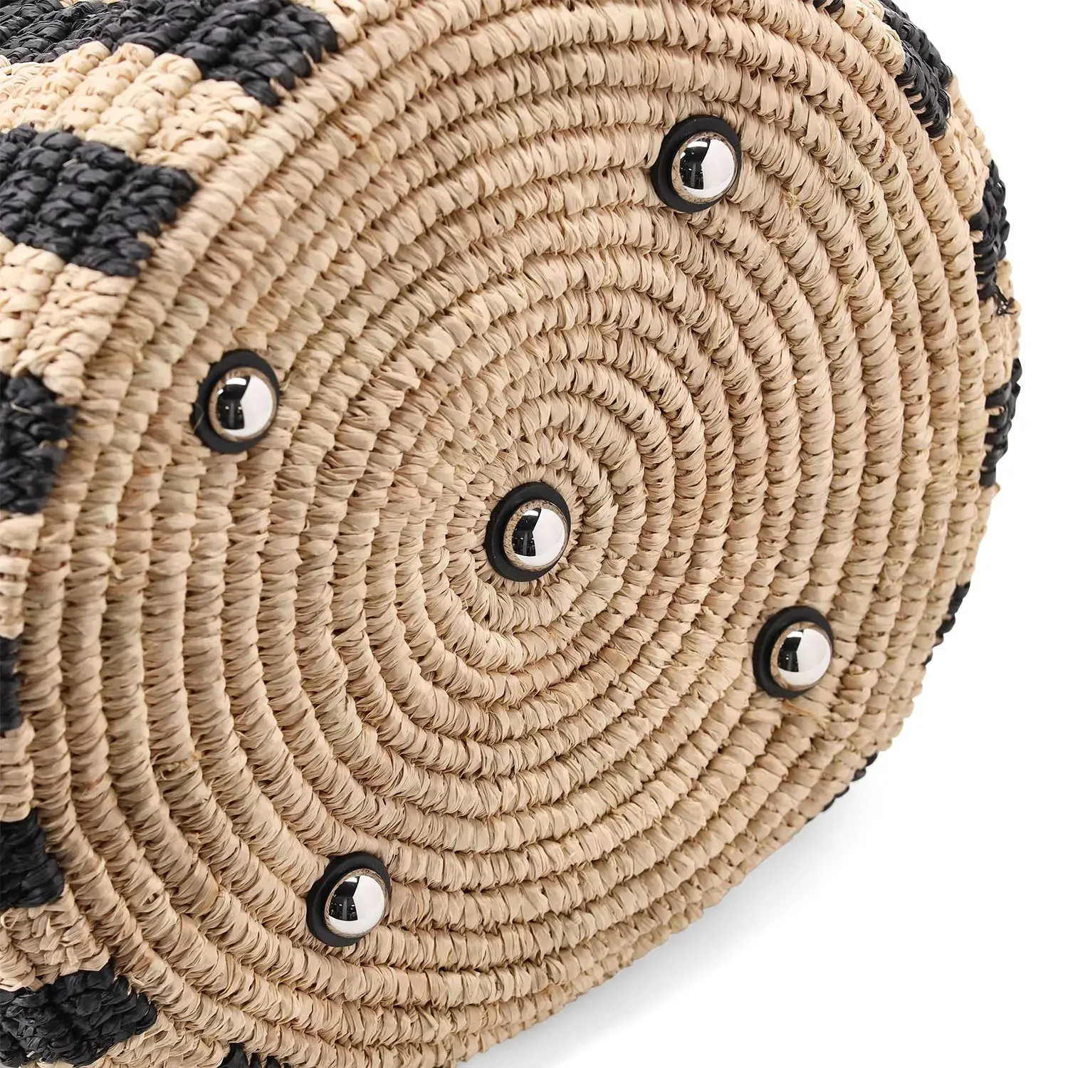 Gestreifte Bast-Tragetasche mit Logo