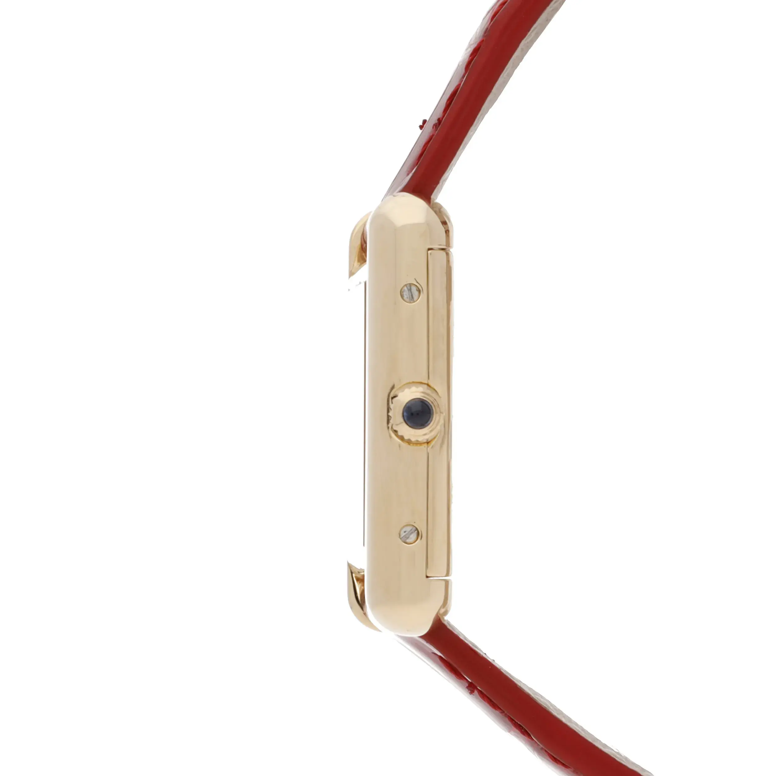 Rechteckige Gold-Uhr mit rotem Armband