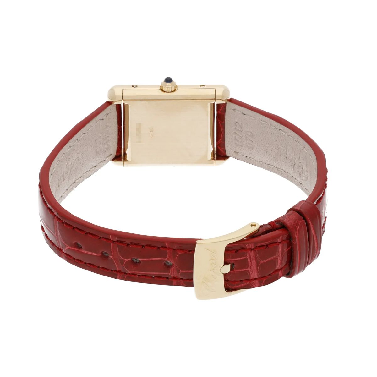 Rechteckige Gold-Uhr mit rotem Armband