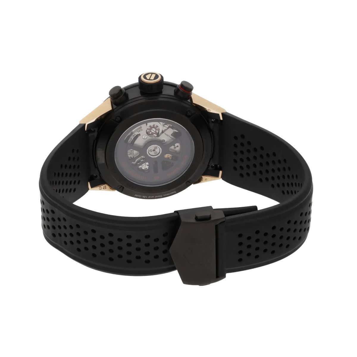 Schwarze und goldene skelettierte Automatikuhr
