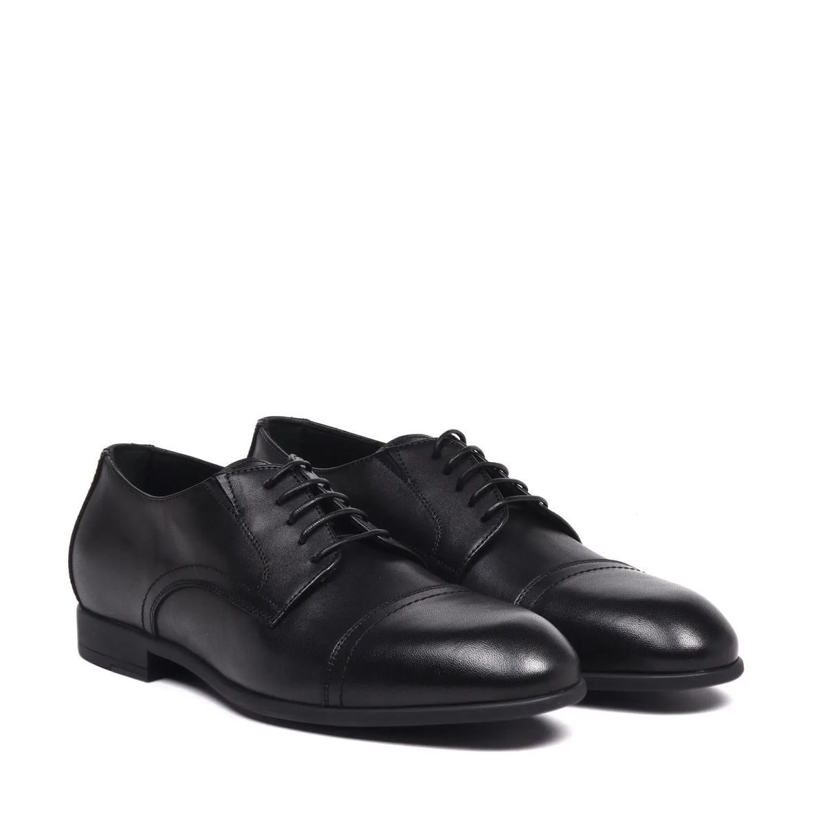 Schwarze Cap-Toe Oxford Lederschuhe