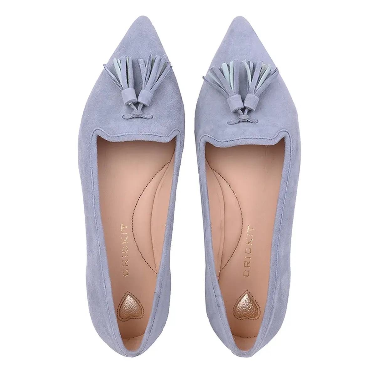 Ballerinas aus Wildleder mit Quasten und spitzer Zehenpartie