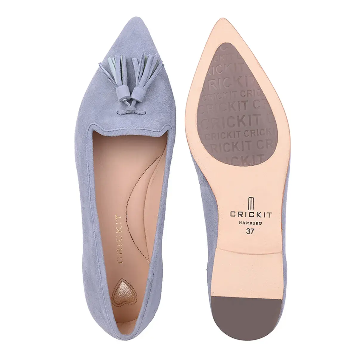 Ballerinas aus Wildleder mit Quasten und spitzer Zehenpartie