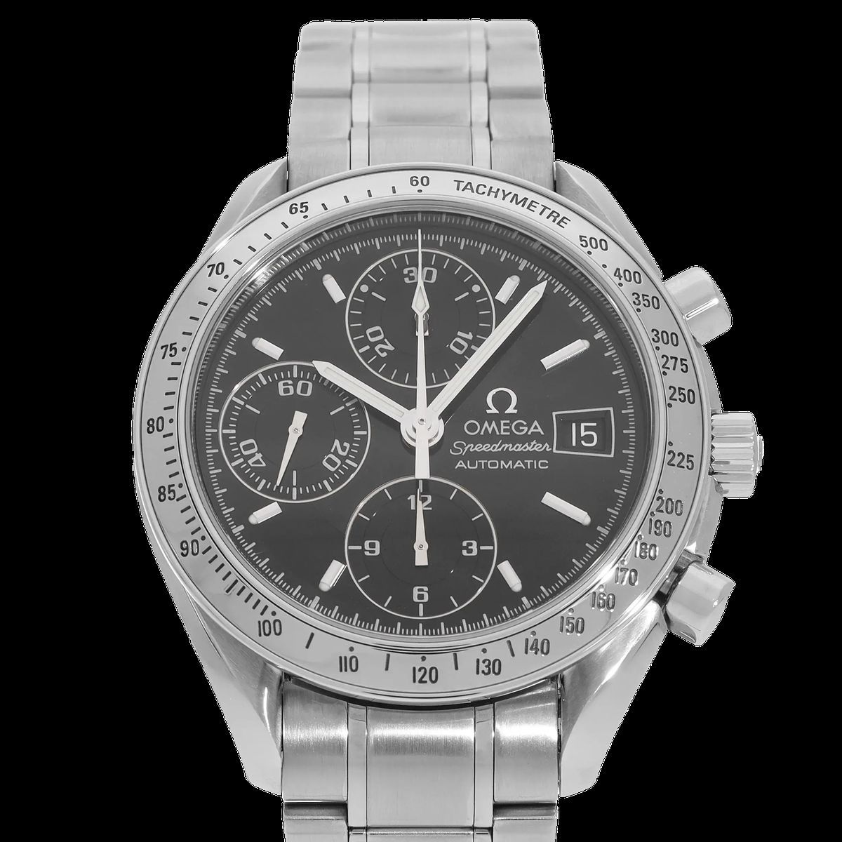 Chronograph-Uhr mit schwarzem Zifferblatt aus Edelstahl