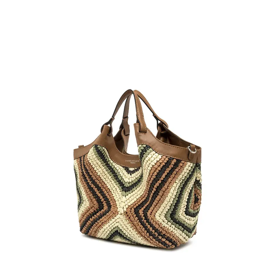 Gewebte Stroh Hobo Tasche mit Lederbesatz
