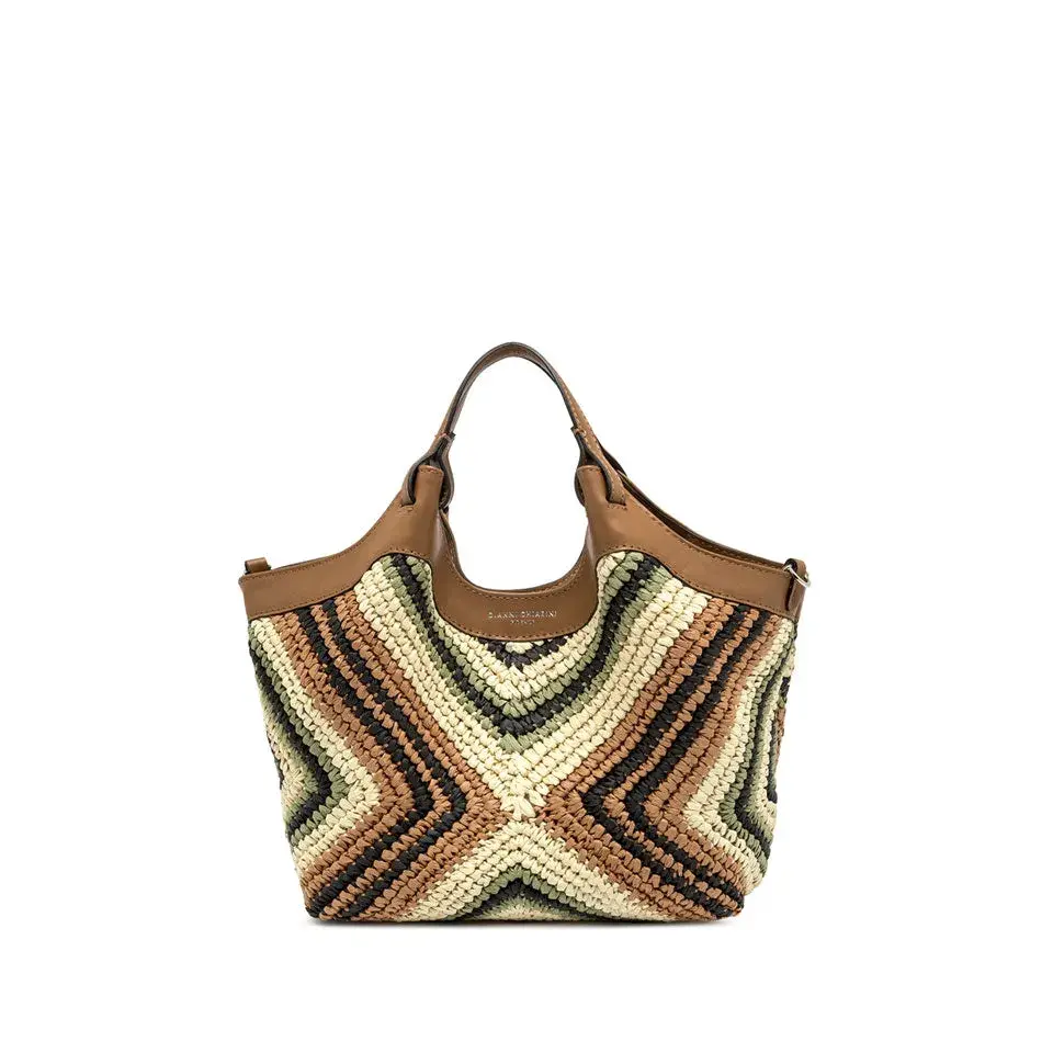 Gewebte Stroh Hobo Tasche mit Lederbesatz
