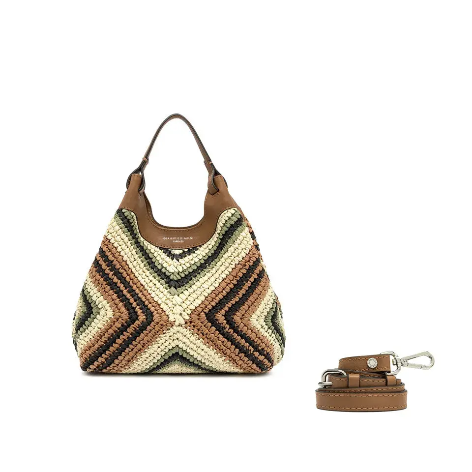 Gewebte Stroh Hobo Tasche mit Lederbesatz