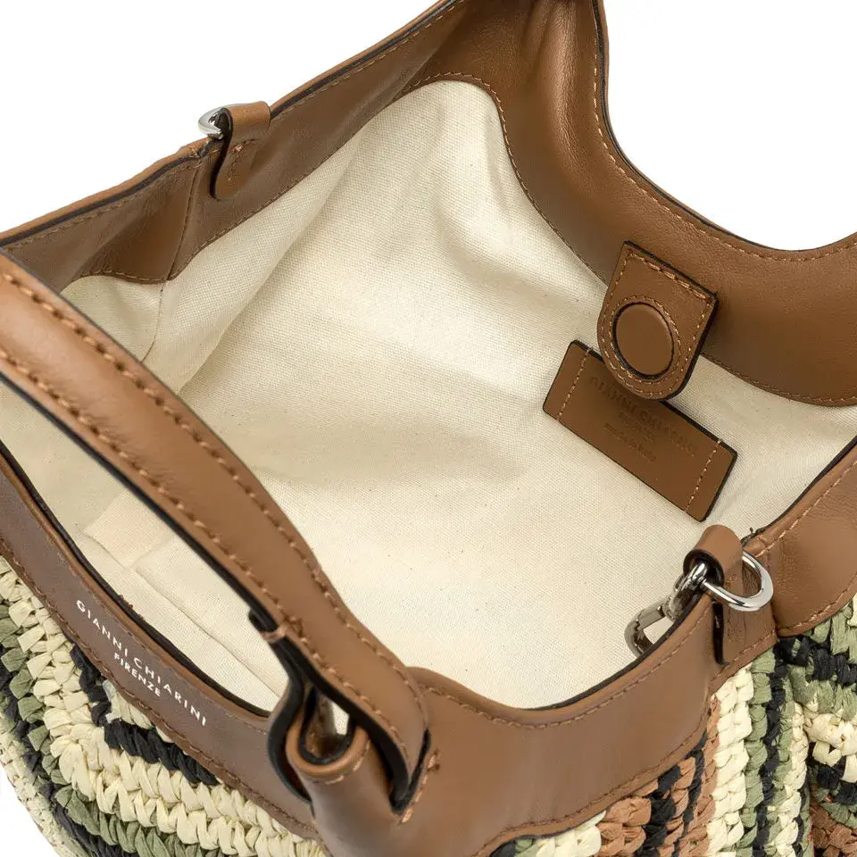 Gewebte Stroh Hobo Tasche mit Lederbesatz