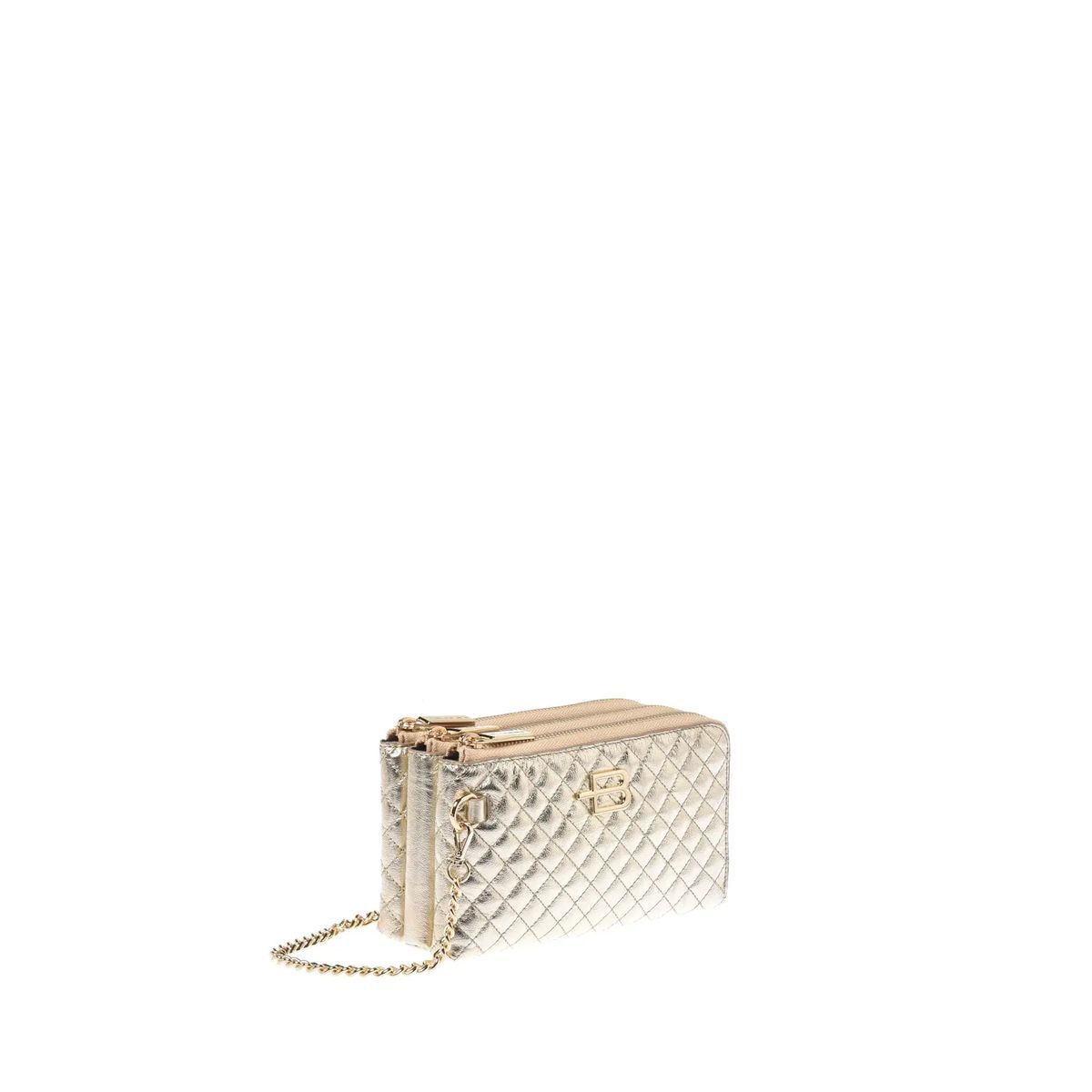 Gesteppte Metallic-Tasche mit Kette