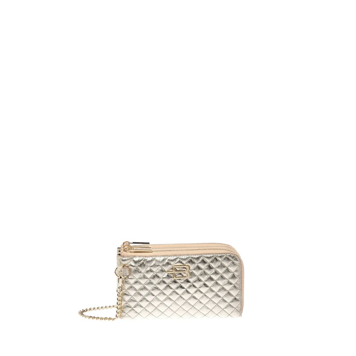 Gesteppte Metallic-Tasche mit Kette