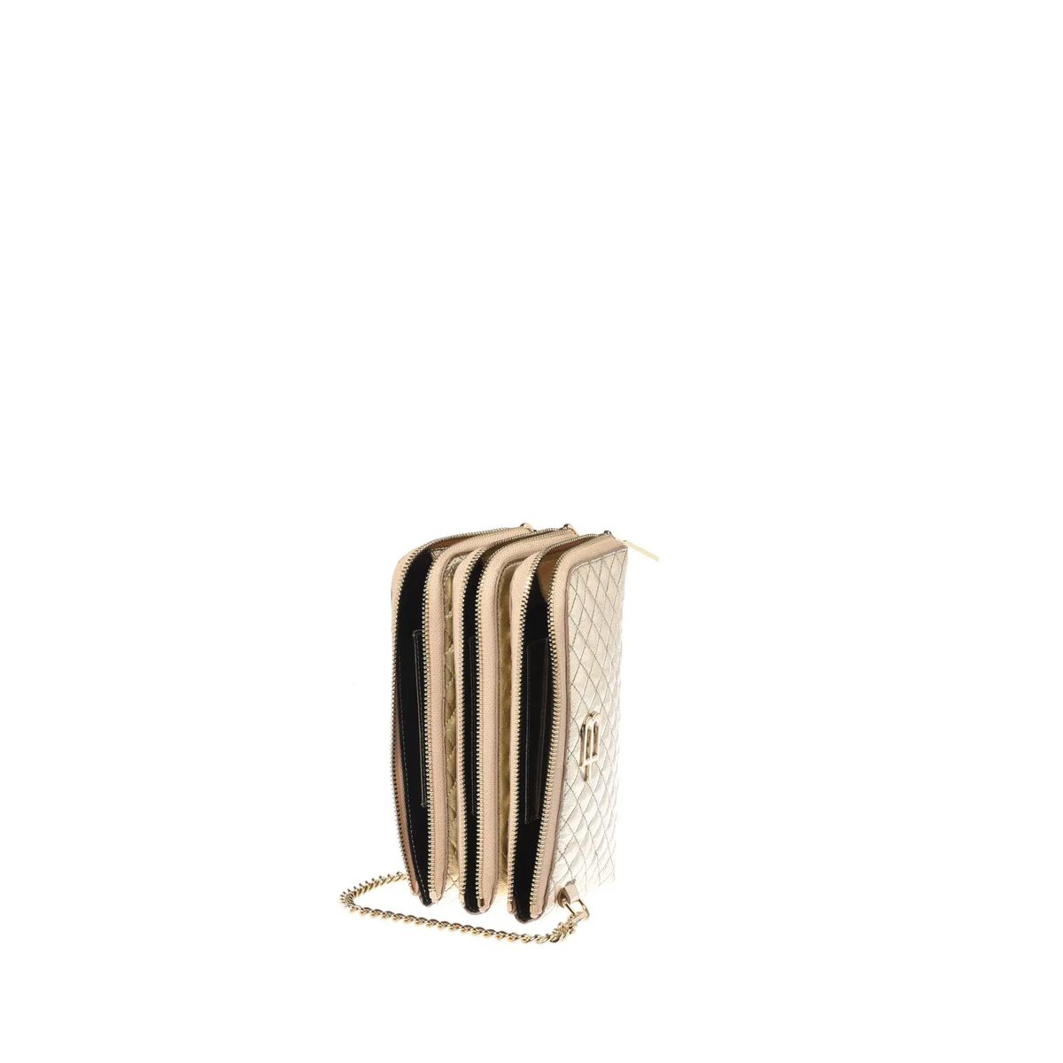 Gesteppte Metallic-Tasche mit Kette
