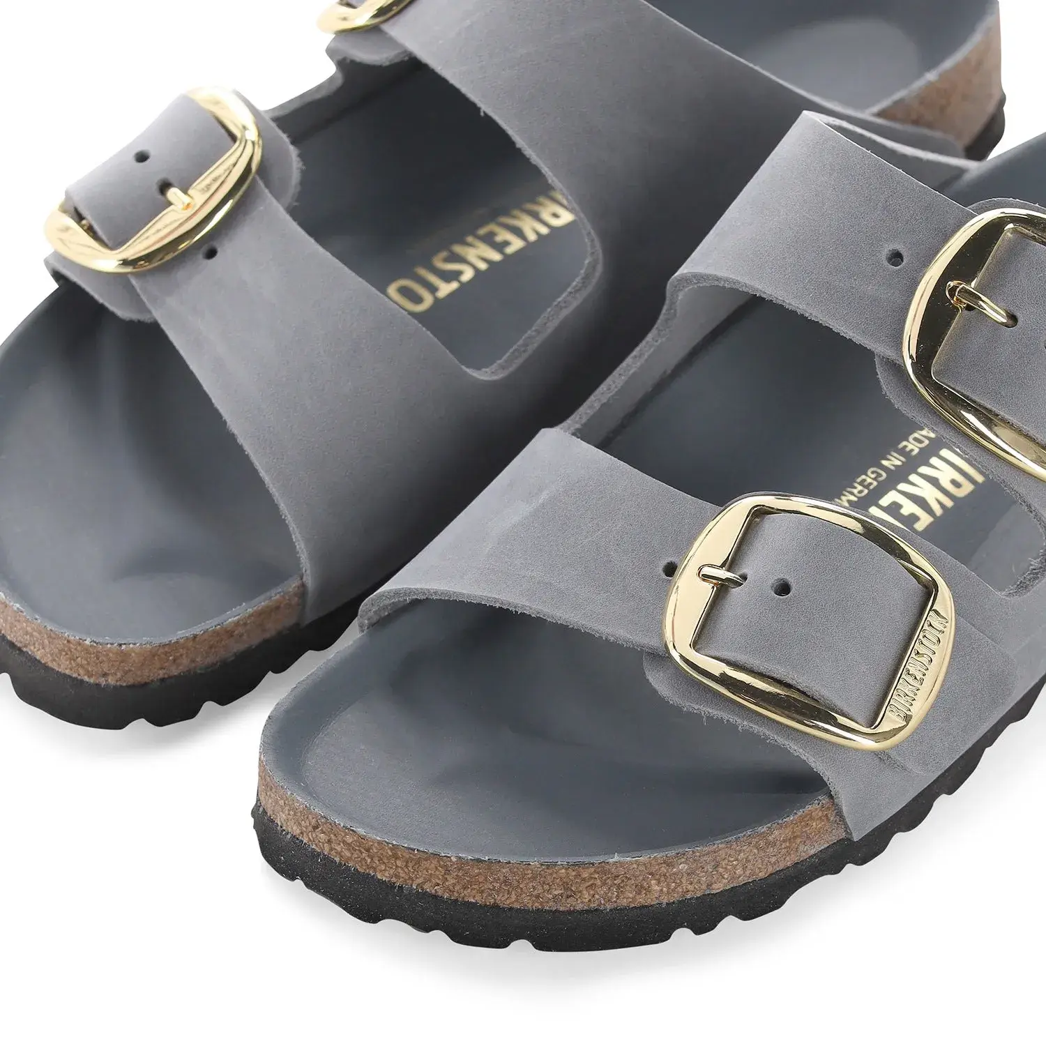 Graue Wildleder Arizona Big Buckle Sandalen