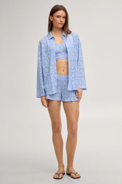 Loungewear-Shirt aus floraler Spitze