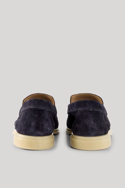 Marineblaue Wildleder-Slipper mit Quasten und Kontrastsohle
