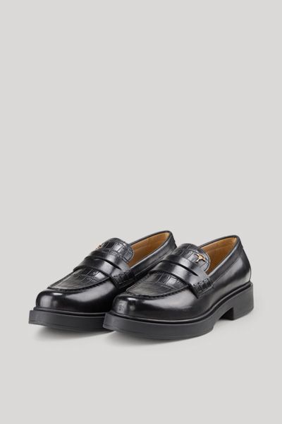 Schwarze Leder Penny Loafer mit Krokoprägung