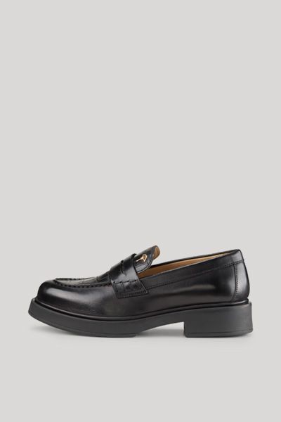 Schwarze Leder Penny Loafer mit Krokoprägung
