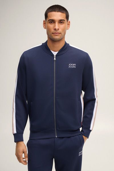 Marineblaue Trainingsjacke mit Ärmelstreifen
