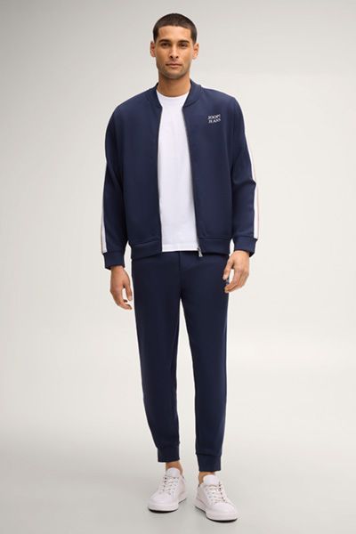 Marineblaue Trainingsjacke mit Ärmelstreifen