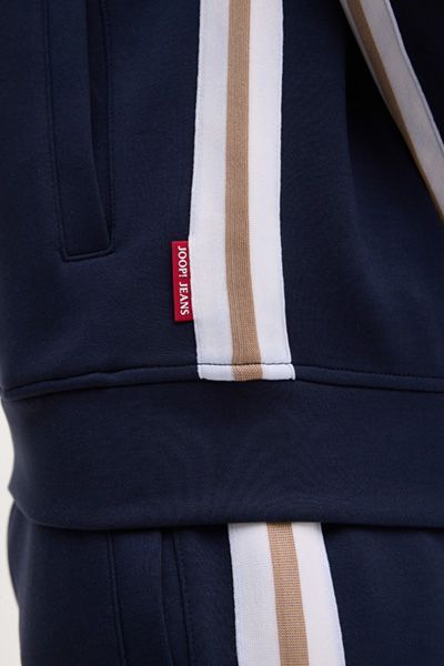Marineblaue Trainingsjacke mit Ärmelstreifen