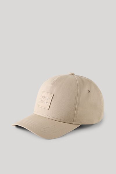 Beige Baumwoll-Basecap mit Logo-Patch