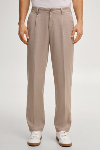 Beige Bundfaltenhose aus Leinenmischung