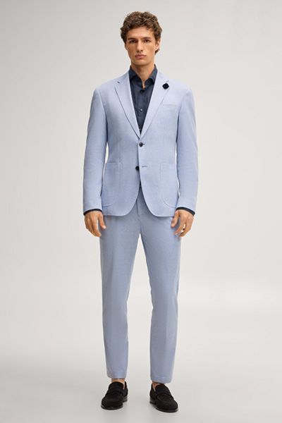 Hellblaue Jerseyhose mit Bundfalten