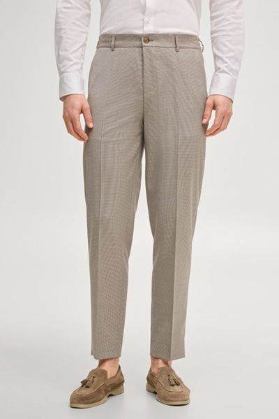 Beige strukturierte Anzughose mit Gummibund
