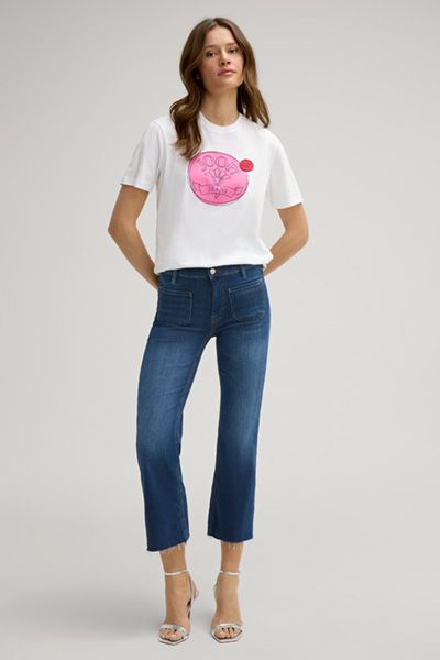 Bootcut Cropped Jeans mit aufgesetzten Taschen