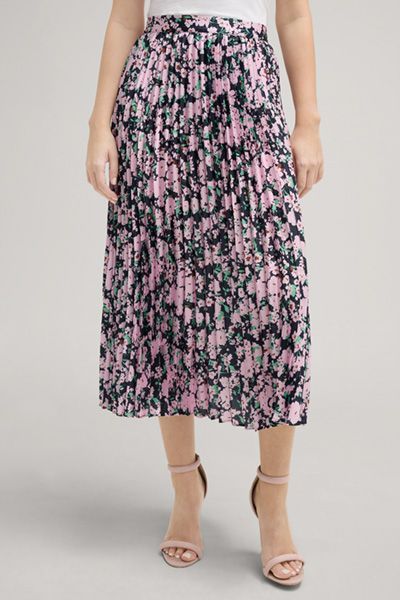 Plissee-Midi-Rock mit floralem Print