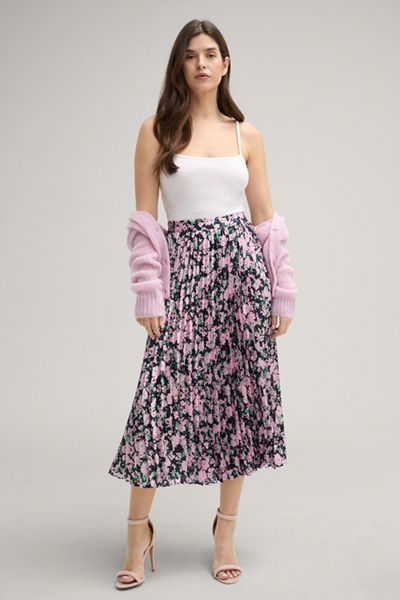 Plissee-Midi-Rock mit floralem Print