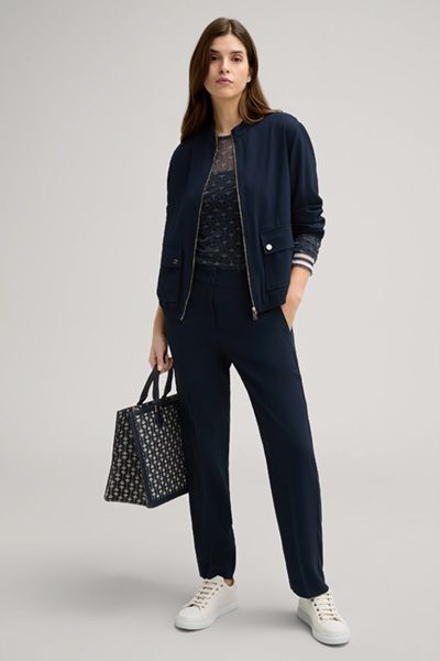 Marineblaue Crêpe Hose mit geradem Bein
