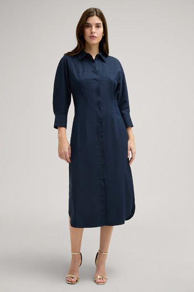 Navy Midikleid mit Hemdkragen und Ärmeln