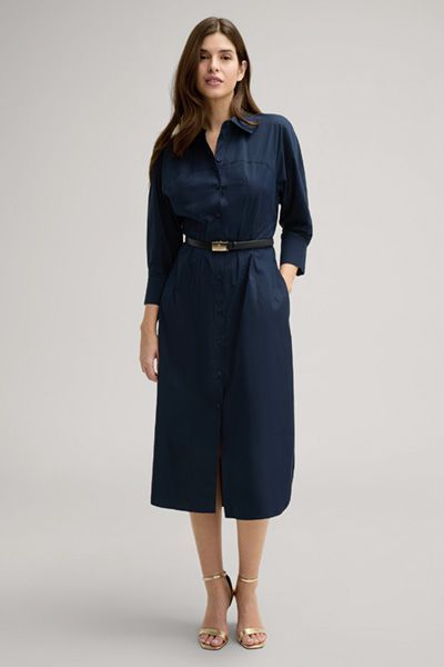 Navy Midikleid mit Hemdkragen und Ärmeln