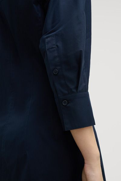 Navy Midikleid mit Hemdkragen und Ärmeln