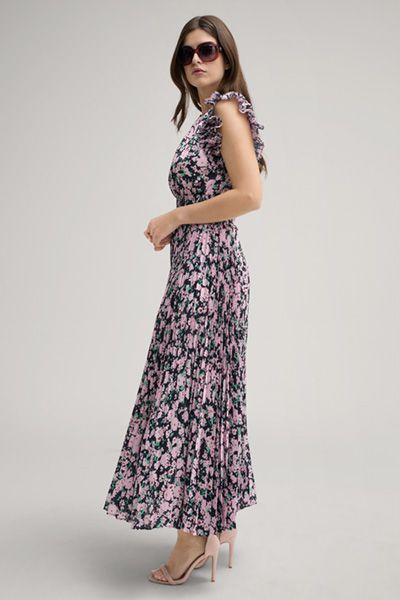 Plissee-Maxikleid mit Blumendruck
