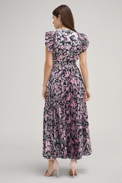 Plissee-Maxikleid mit Blumendruck