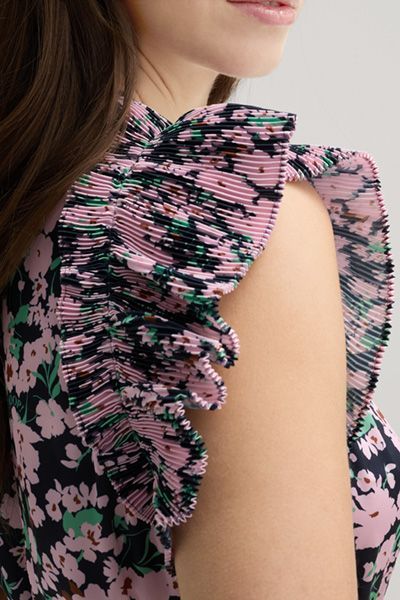 Plissee-Maxikleid mit Blumendruck