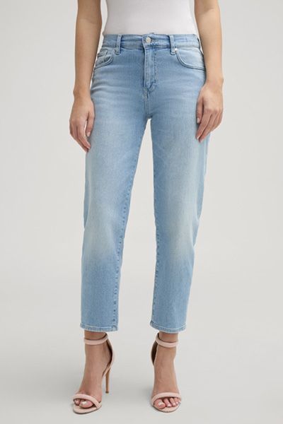 Tapered Jeans mit hoher Taille in heller Waschung