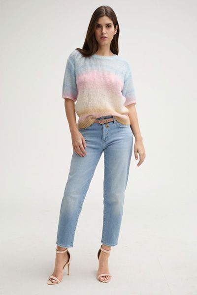 Tapered Jeans mit hoher Taille in heller Waschung
