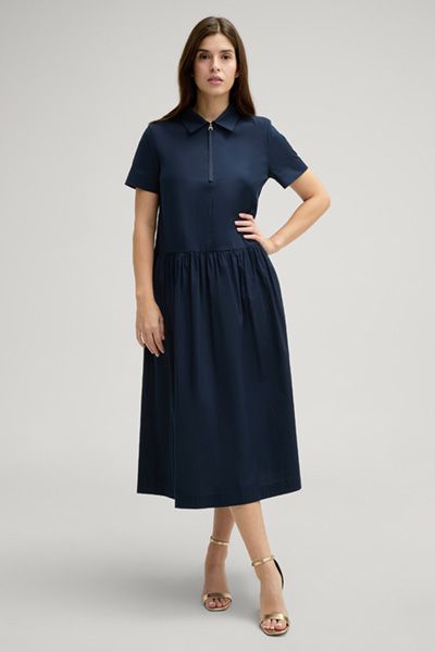 Marineblaues Midi-Hemdblusenkleid mit Reißverschlussdetail