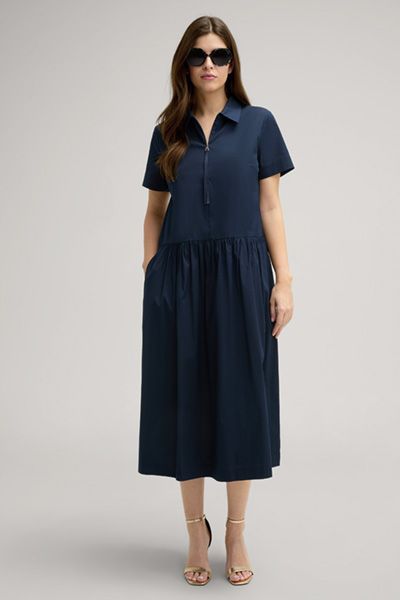 Marineblaues Midi-Hemdblusenkleid mit Reißverschlussdetail