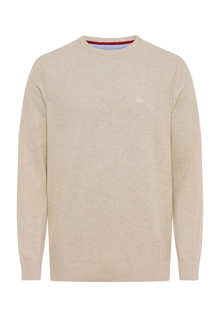 Klassischer beiger Baumwollpullover mit Rundhalsausschnitt