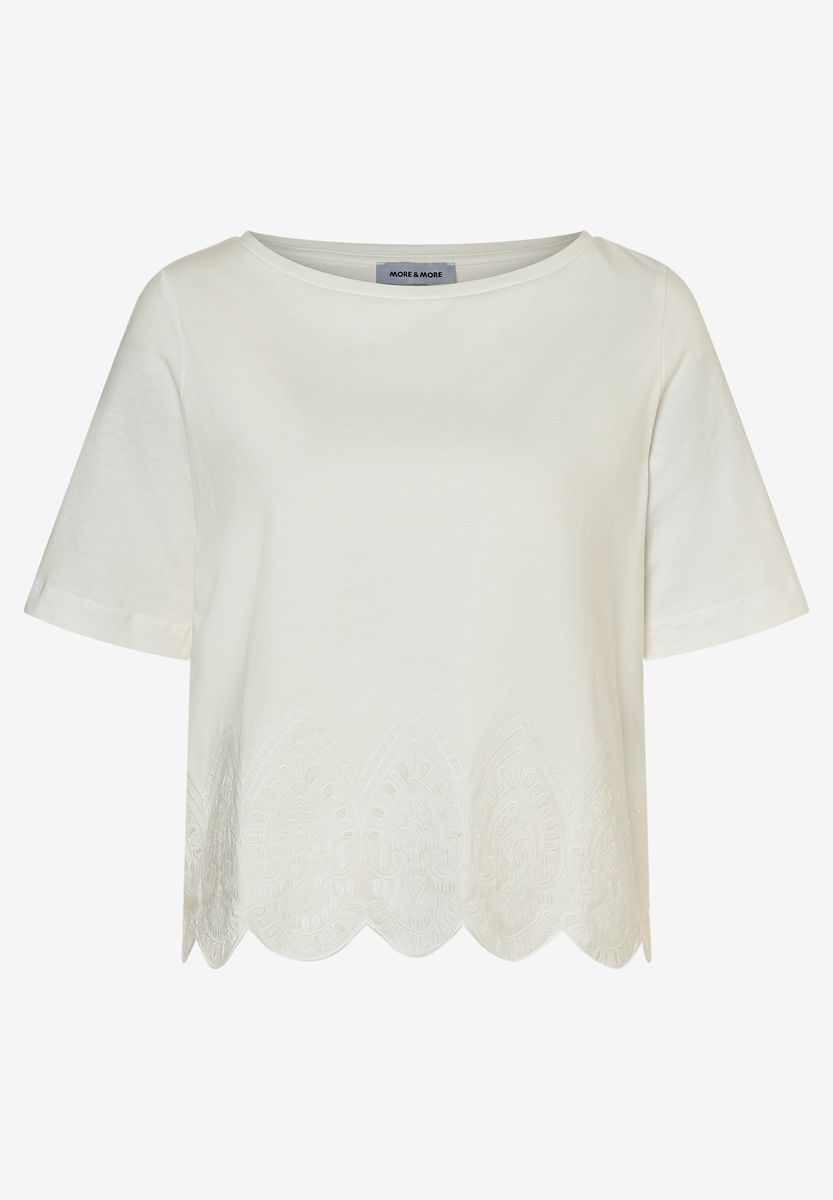 Kurzarmshirt mit besticktem Wellensaum