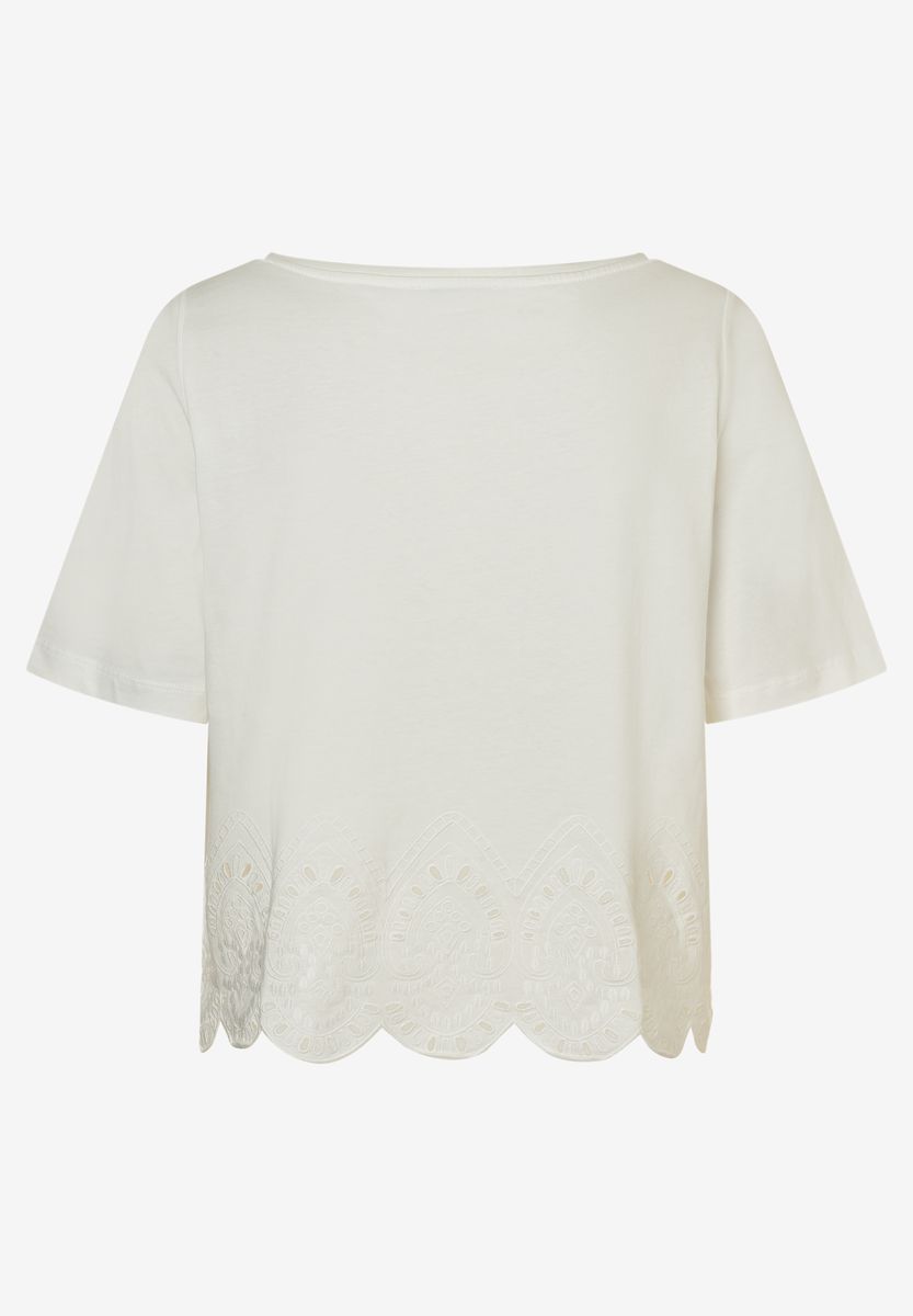 Kurzarmshirt mit besticktem Wellensaum