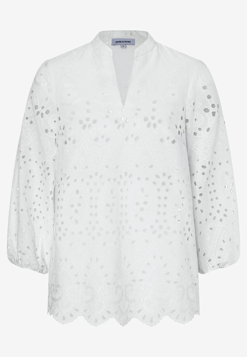Bluse mit Broderie Anglaise und V-Ausschnitt