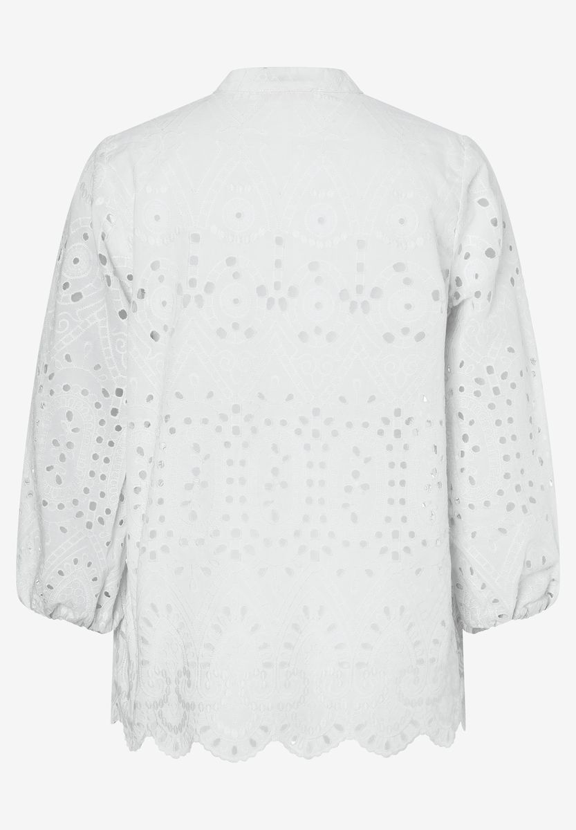 Bluse mit Broderie Anglaise und V-Ausschnitt