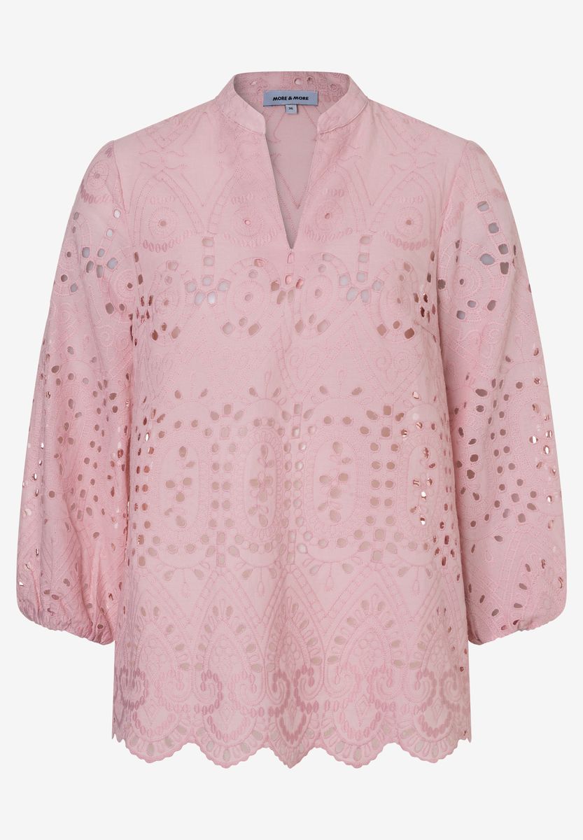 Bluse mit Broderie Anglaise und V-Ausschnitt