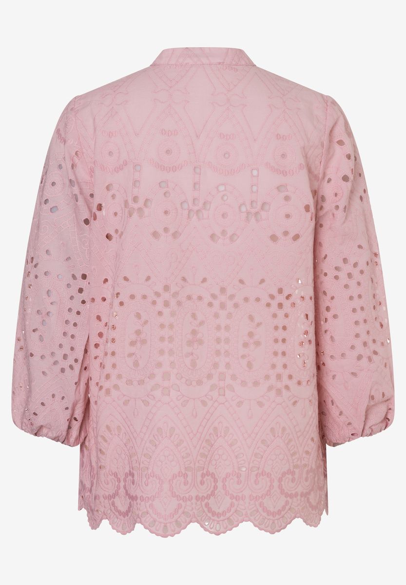 Bluse mit Broderie Anglaise und V-Ausschnitt