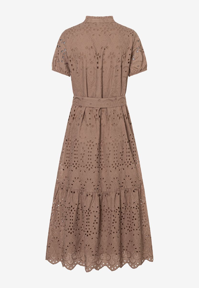 Midikleid mit Lochstickerei und Gürtel