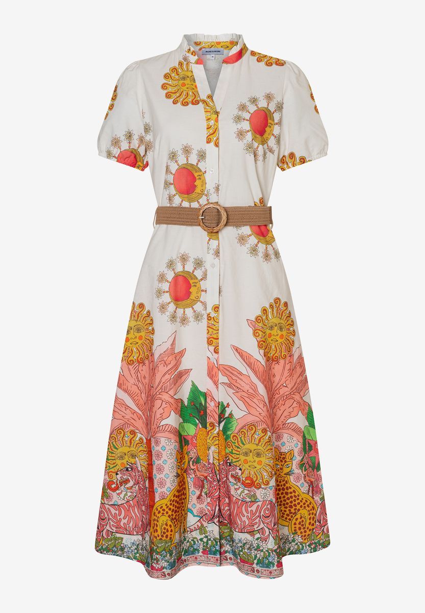 Bedrucktes Midi-Hemdkleid mit Gürtel
